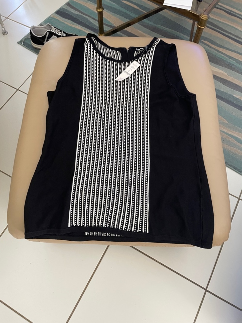 White House Black Market Black Tank with White Center Stripe